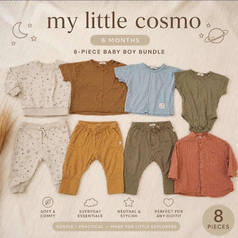My Little Cozmo Baby Boy Size 6 Months 8 Piece Bundle Cotton Linen Fall Neutrals